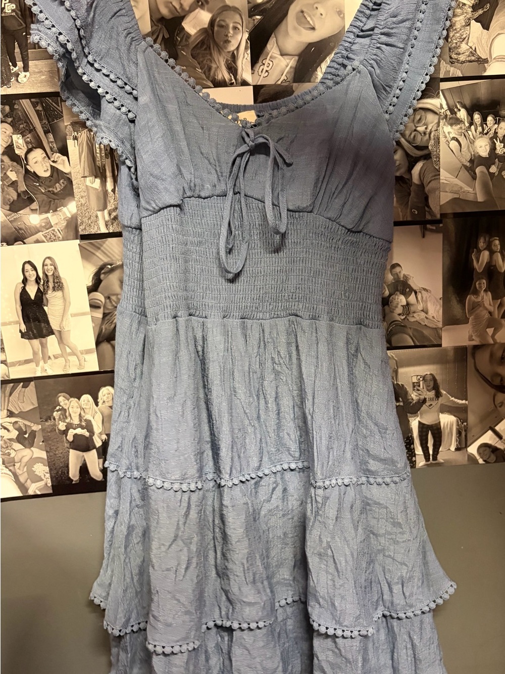 Women's Light Blue Tiered Sundress Tunic with Smocked Waist